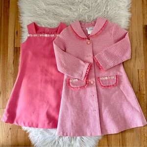 Vintage Bonnie Jean Pink Twee Dress Overcoat Set Size 4